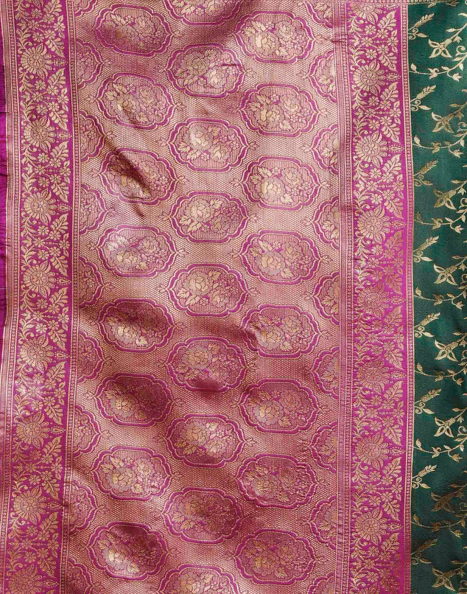Green,Pink Silk Woven Banarasi Saree