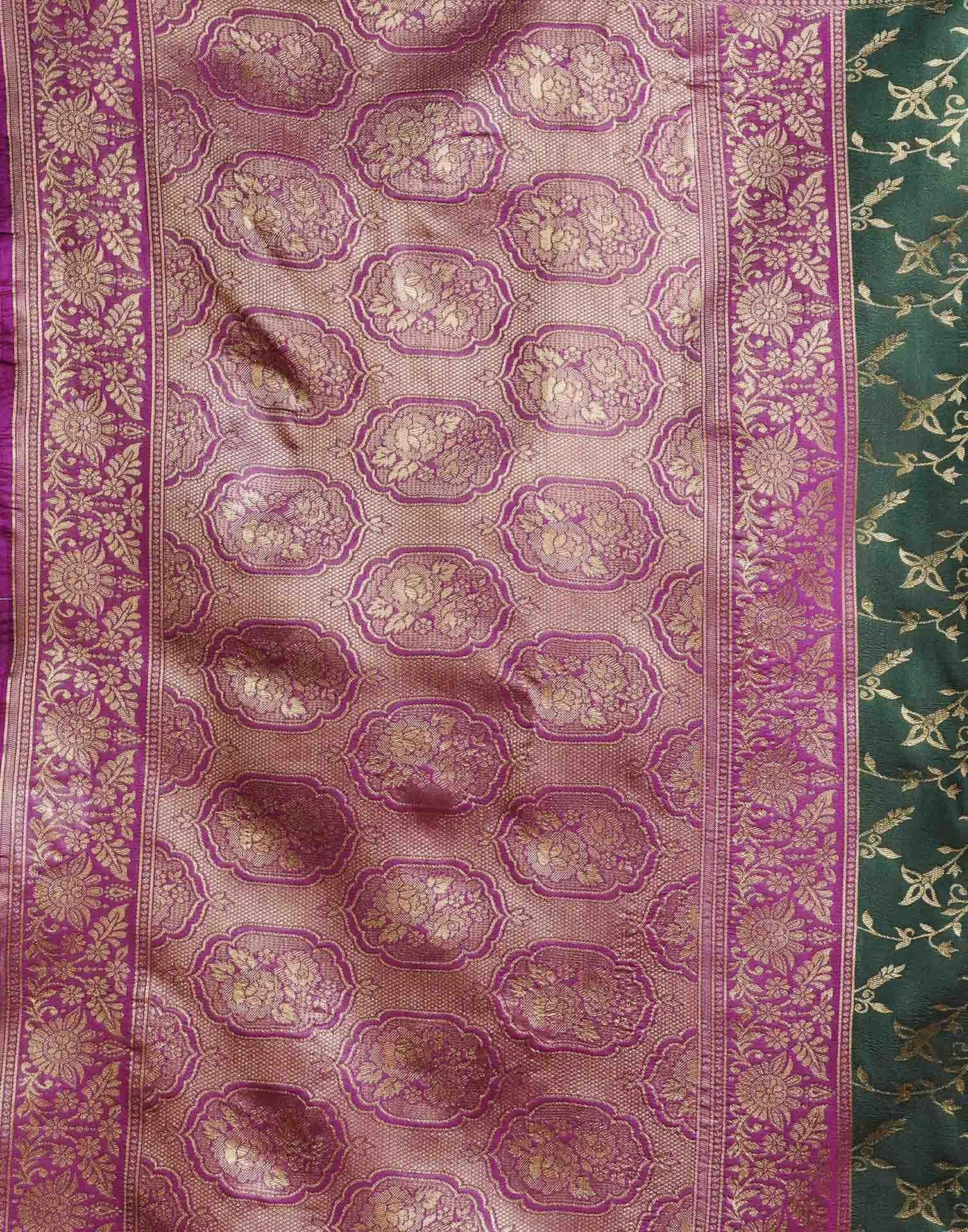 Green,Pink Silk Woven Banarasi Saree