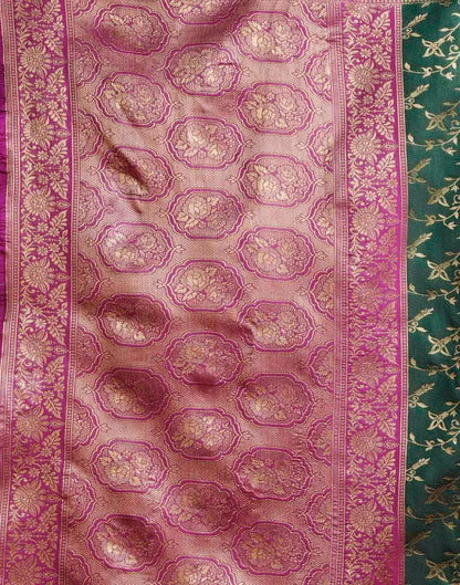 Green,Pink Silk Woven Banarasi Saree
