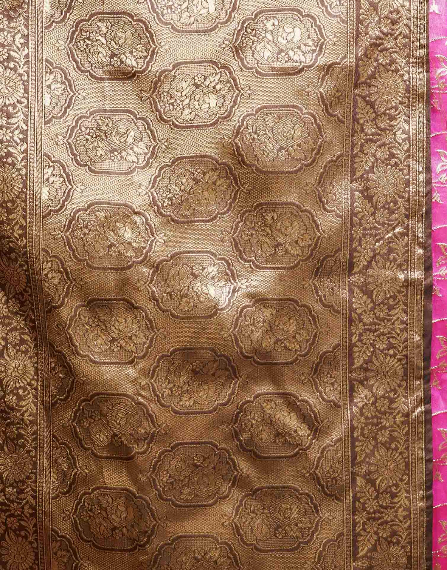 Pink,Brown Silk Woven Banarasi Saree