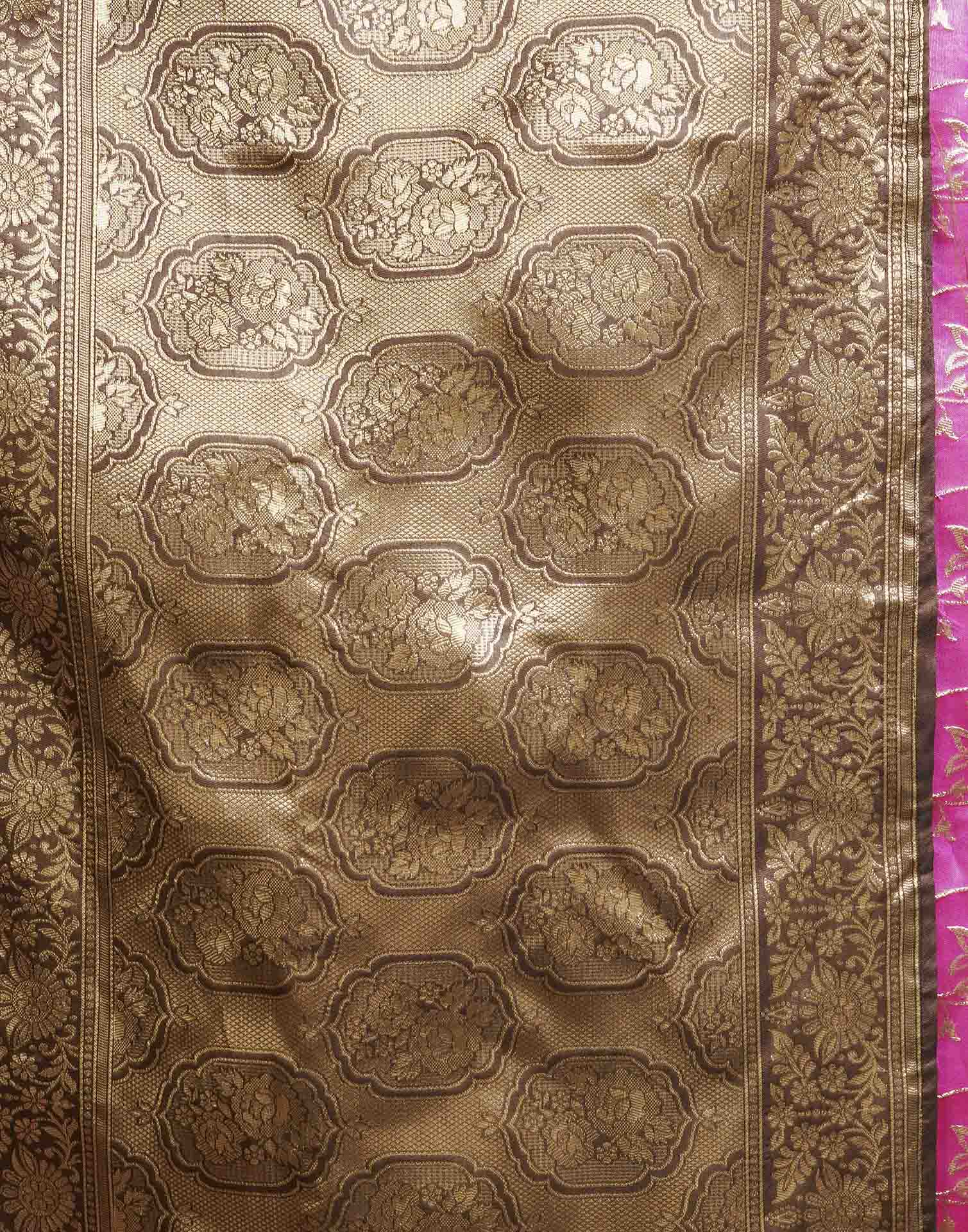 Pink,Brown Silk Woven Banarasi Saree