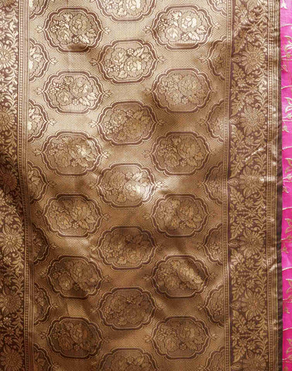 Pink,Brown Silk Woven Banarasi Saree