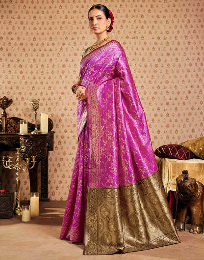 Pink,Brown Silk Woven Banarasi Saree