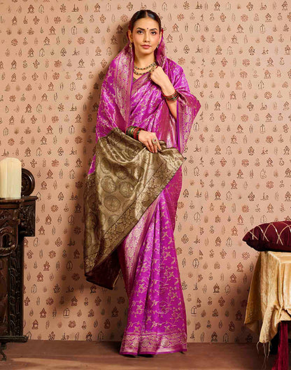 Pink,Brown Silk Woven Banarasi Saree