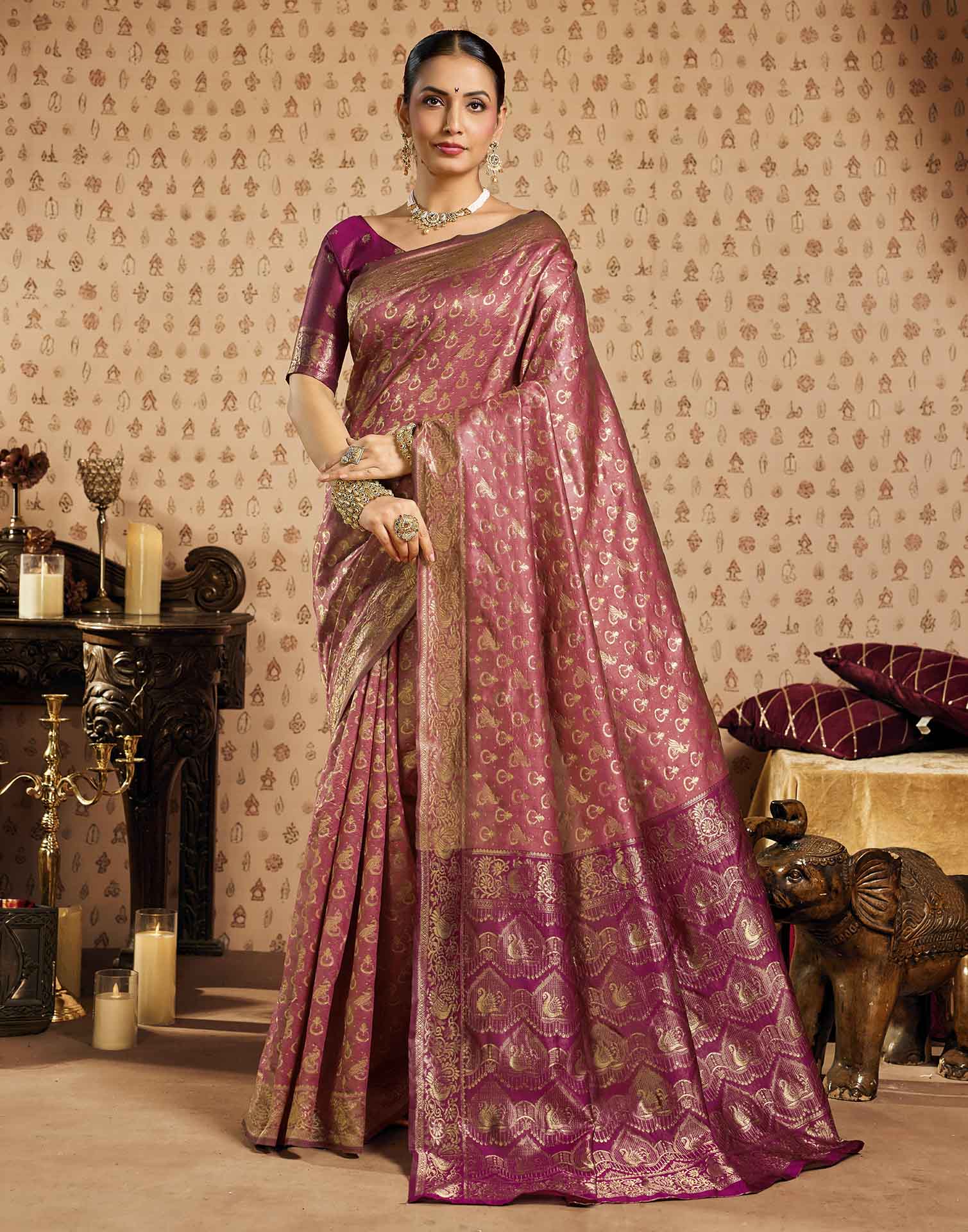 Light Pink Silk Woven Paithani Saree