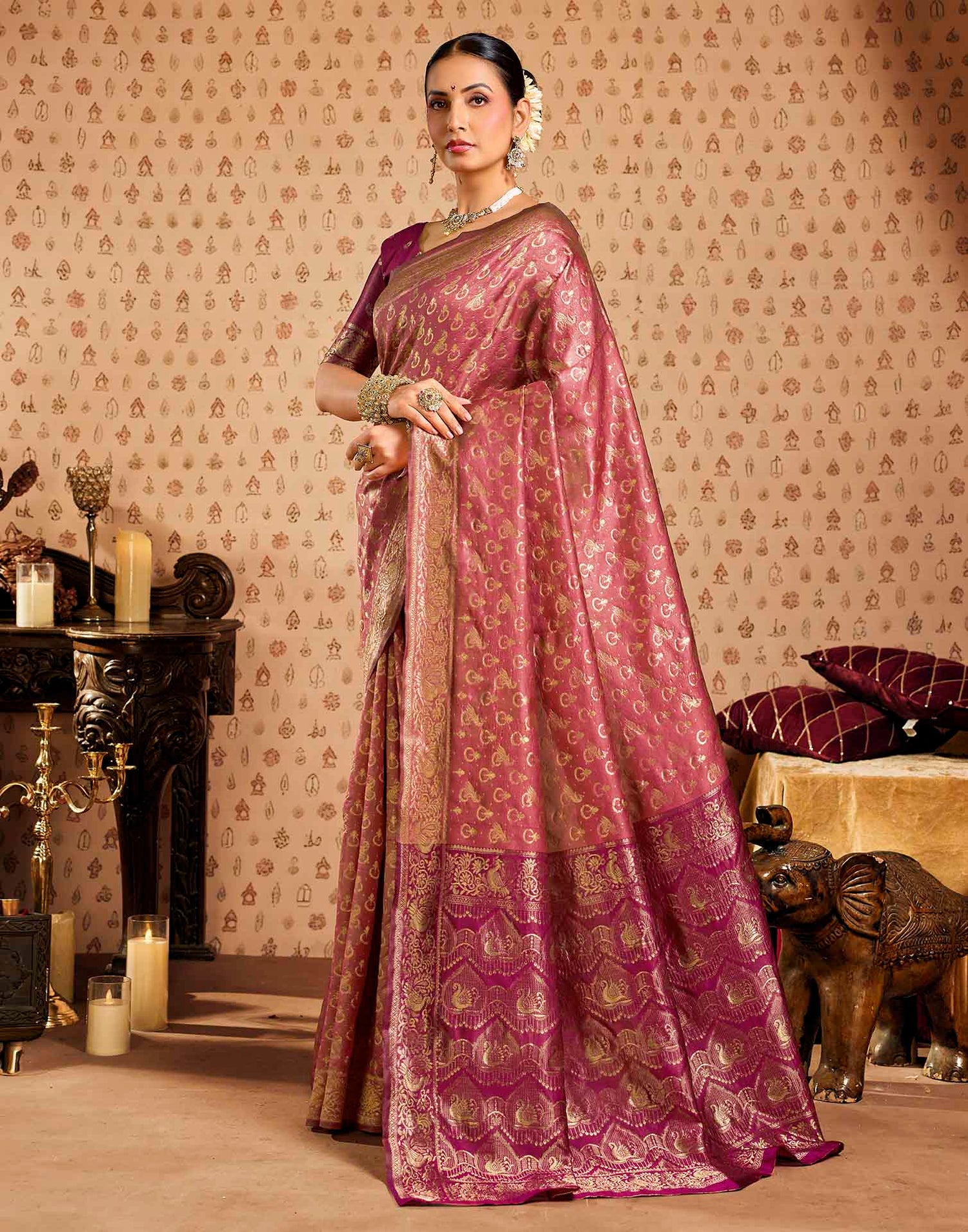 Light Pink Silk Woven Paithani Saree