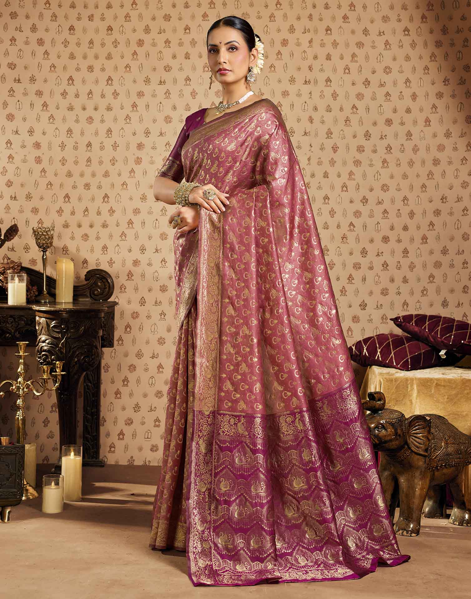 Light Pink Silk Woven Paithani Saree