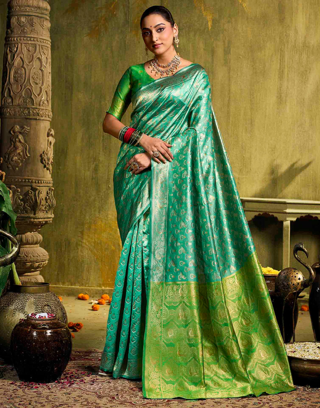 Turqouise Silk Woven Paithani Saree