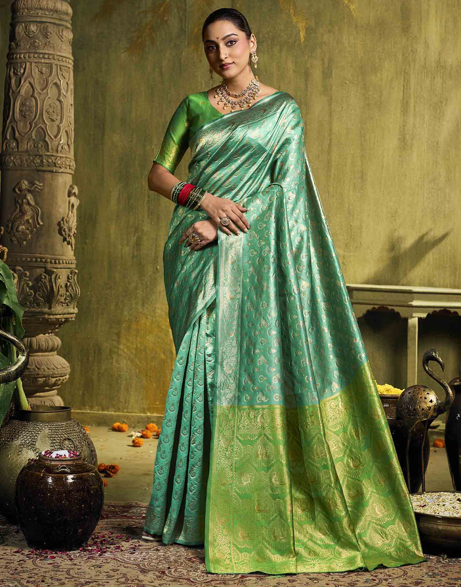 Turqouise Silk Woven Paithani Saree