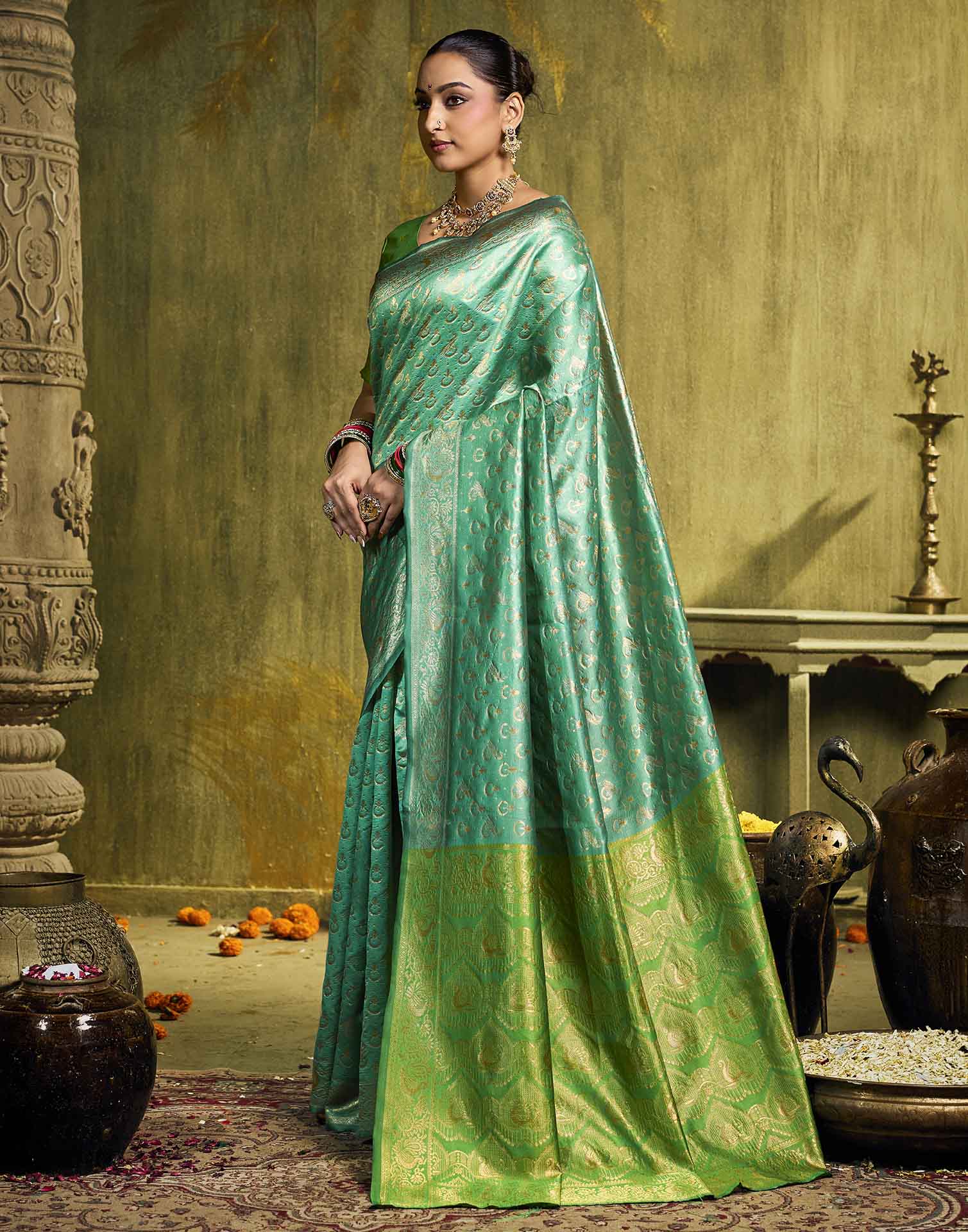 Turqouise Silk Woven Paithani Saree