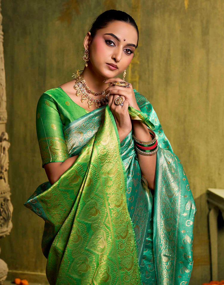 Turqouise Silk Woven Paithani Saree