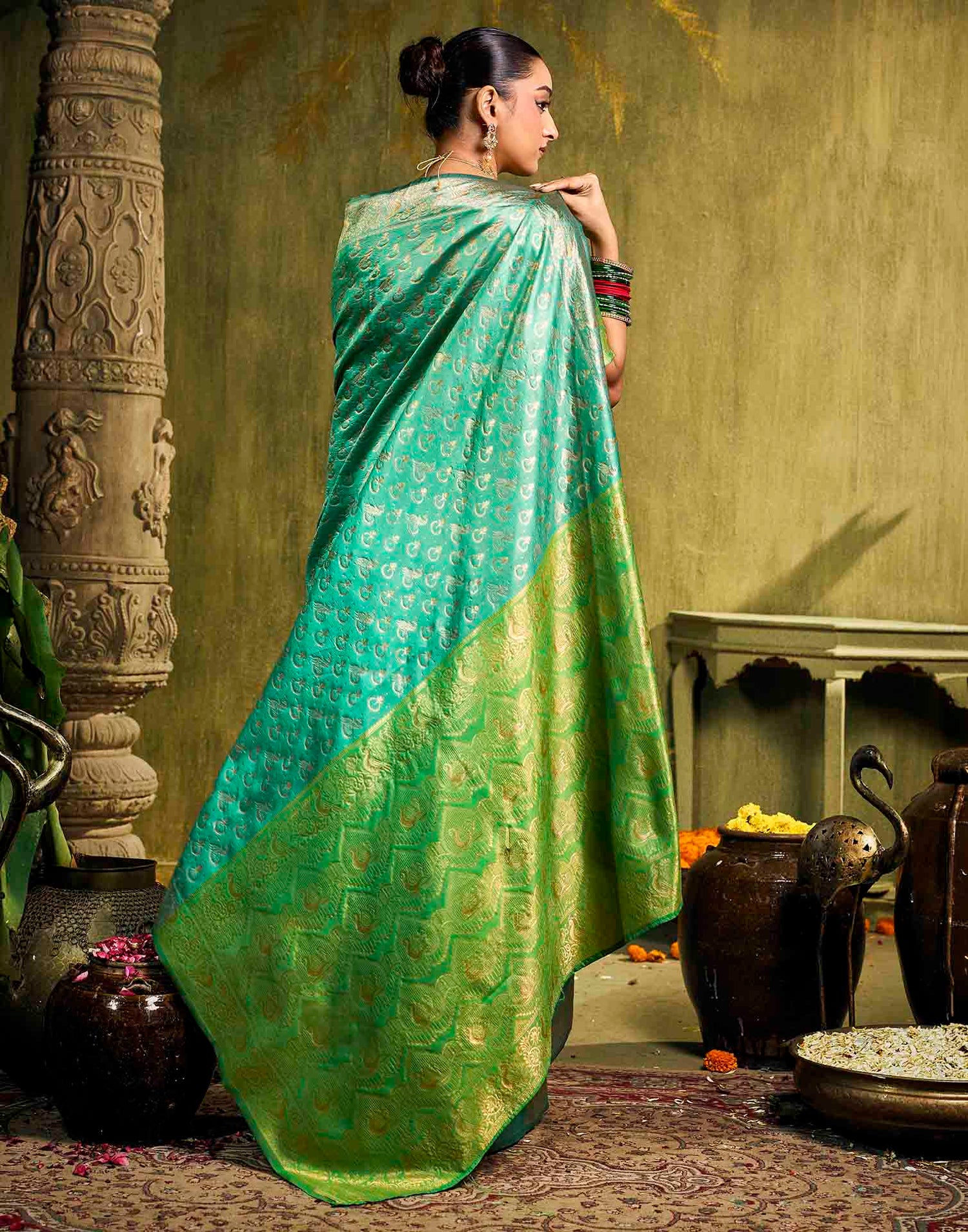 Turqouise Silk Woven Paithani Saree