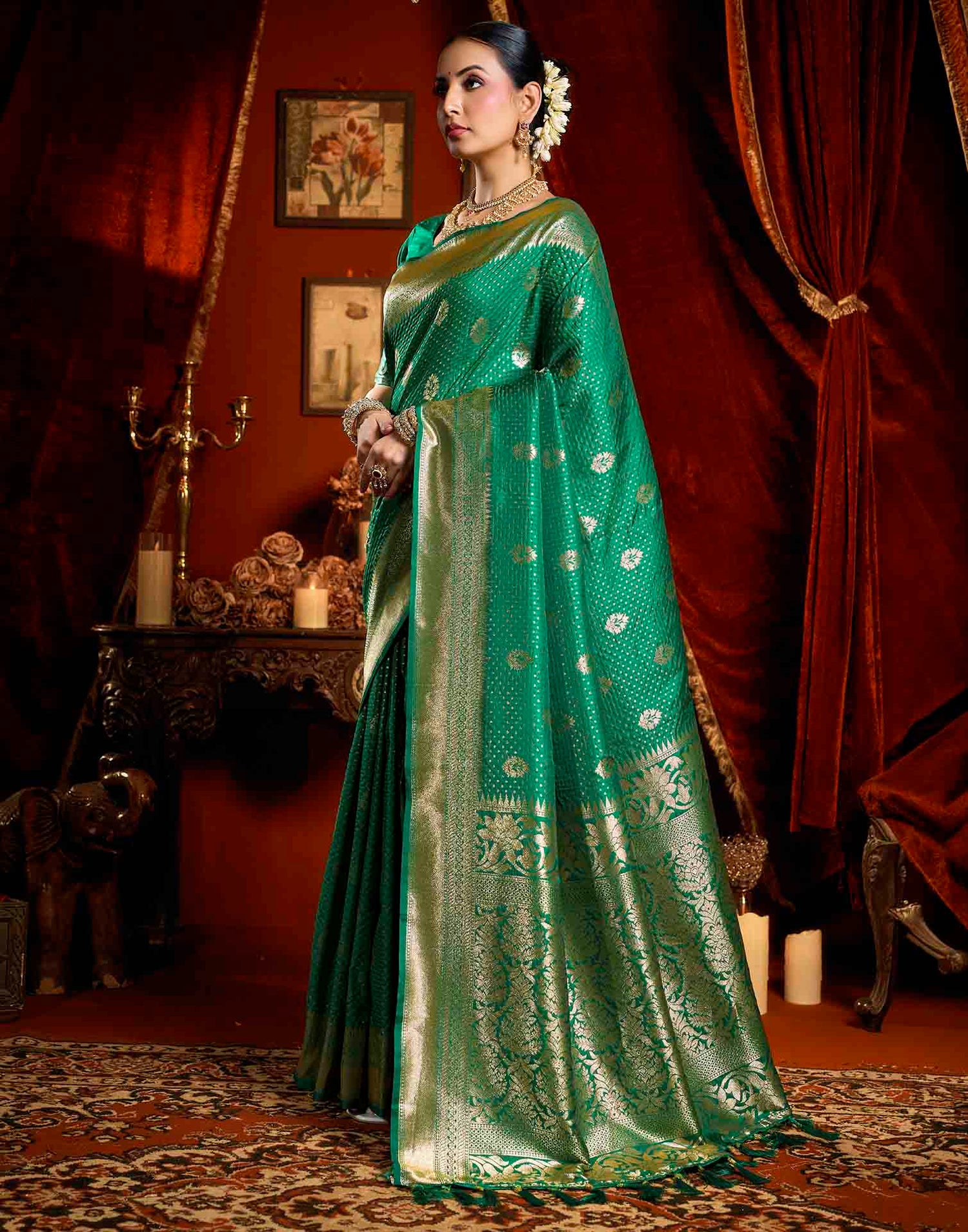 Green Silk Woven Banarasi Saree