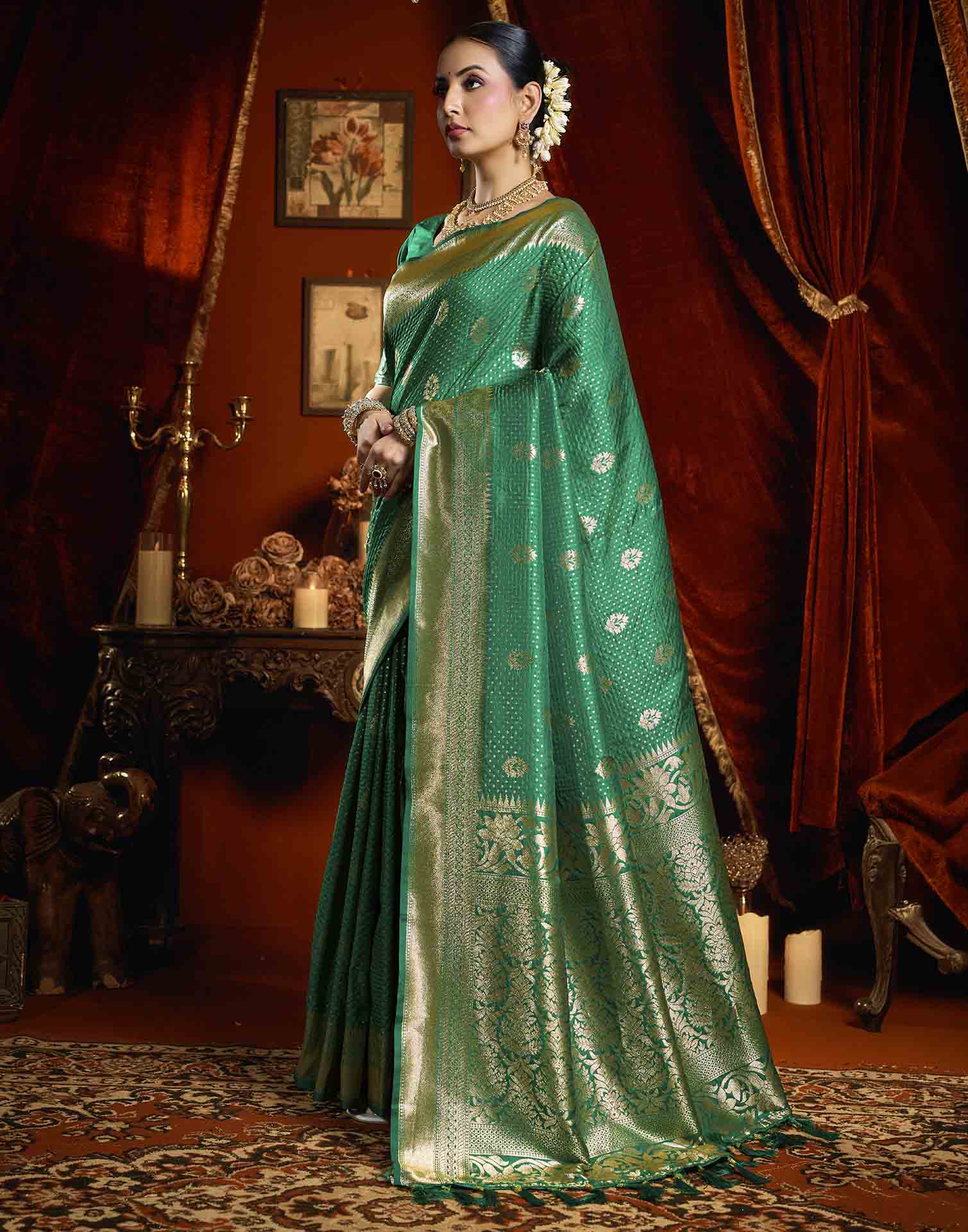 Green Silk Woven Banarasi Saree