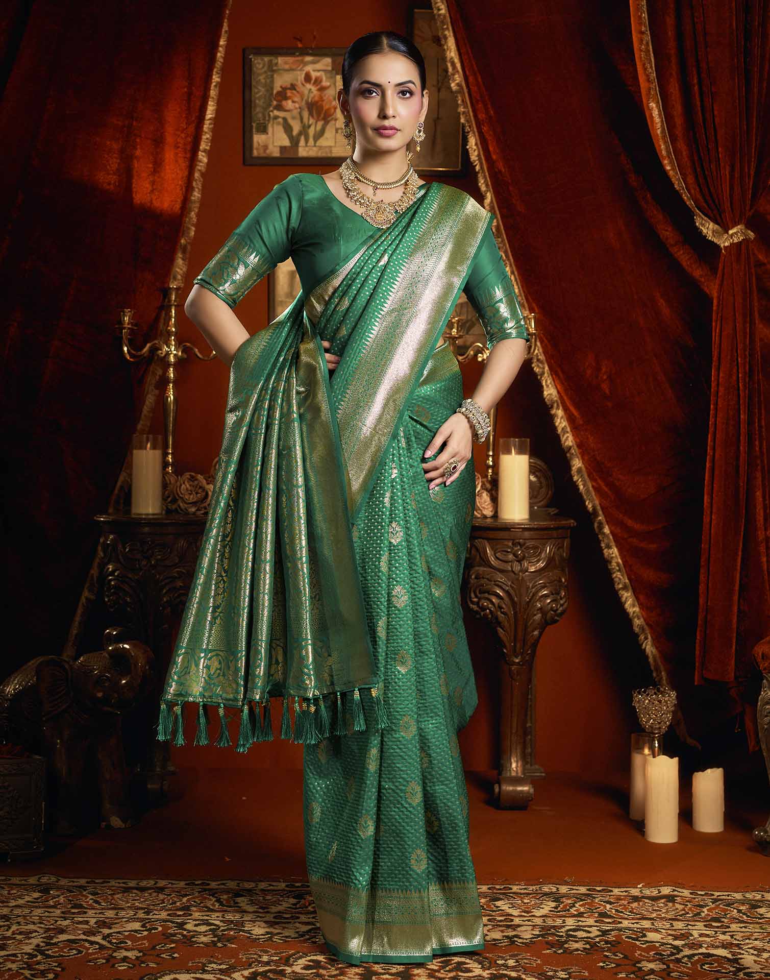 Green Silk Woven Banarasi Saree