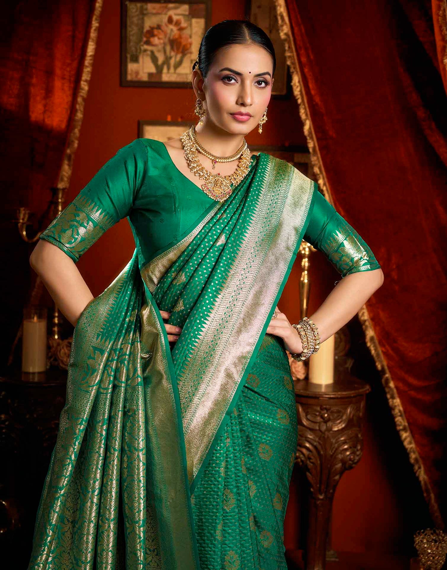 Green Silk Woven Banarasi Saree
