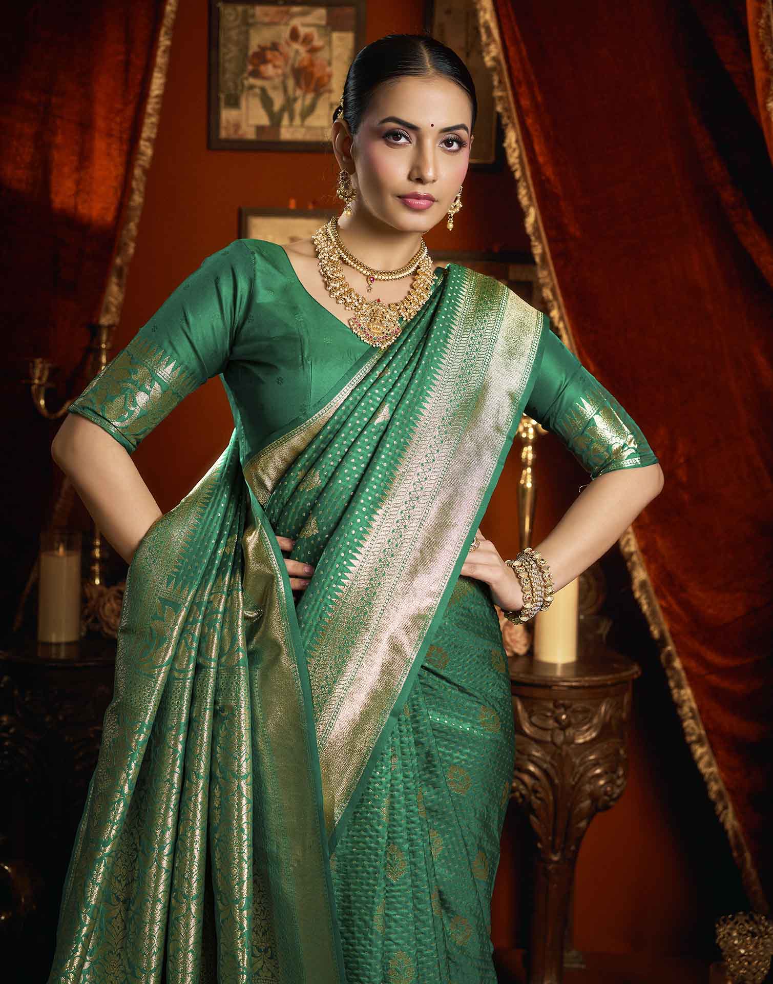 Green Silk Woven Banarasi Saree