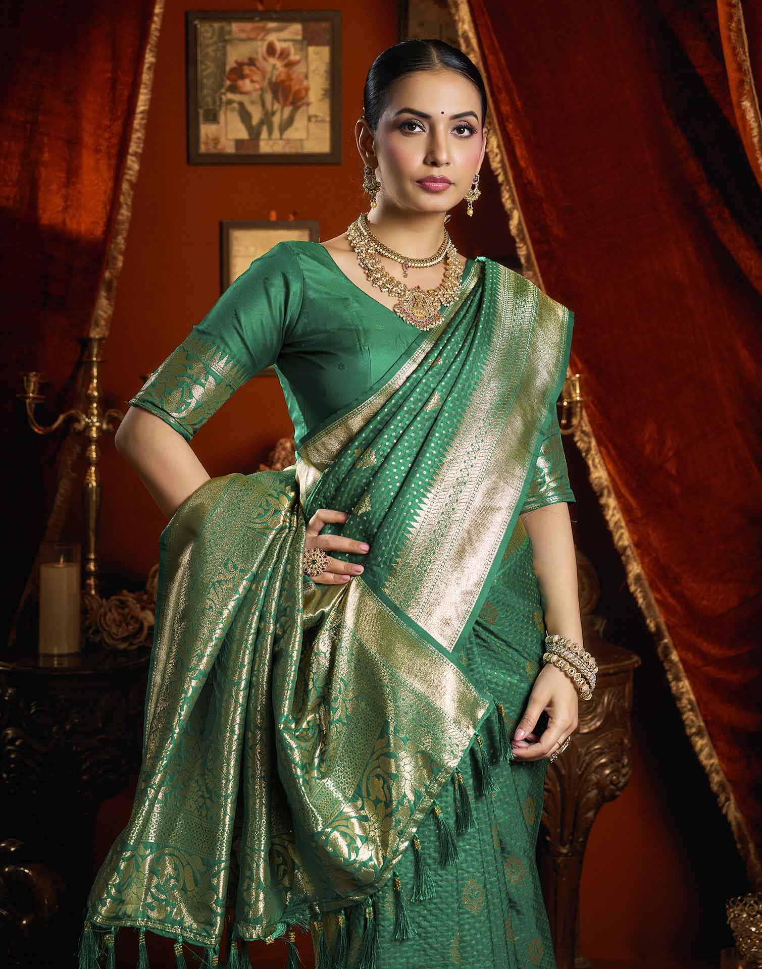 Green Silk Woven Banarasi Saree