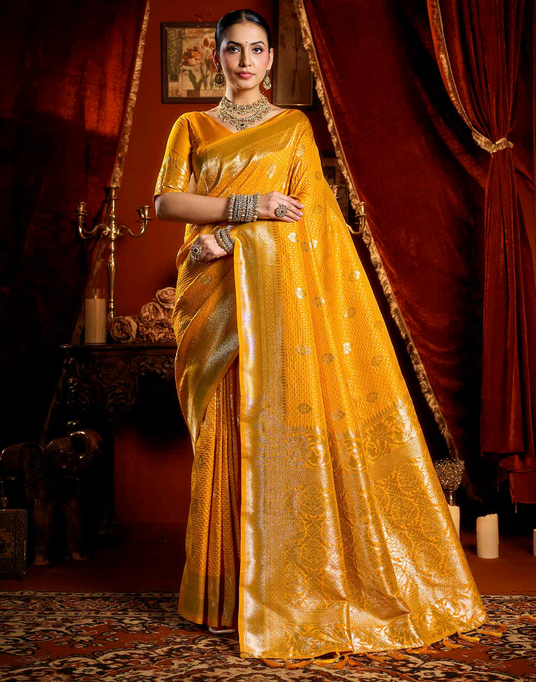 Yellow Silk Woven Banarasi Saree