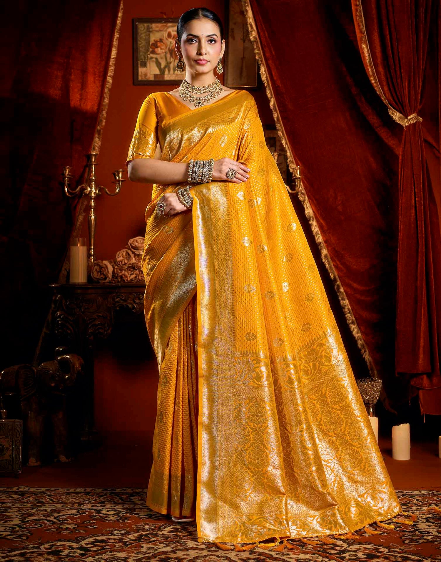 Yellow Silk Woven Banarasi Saree