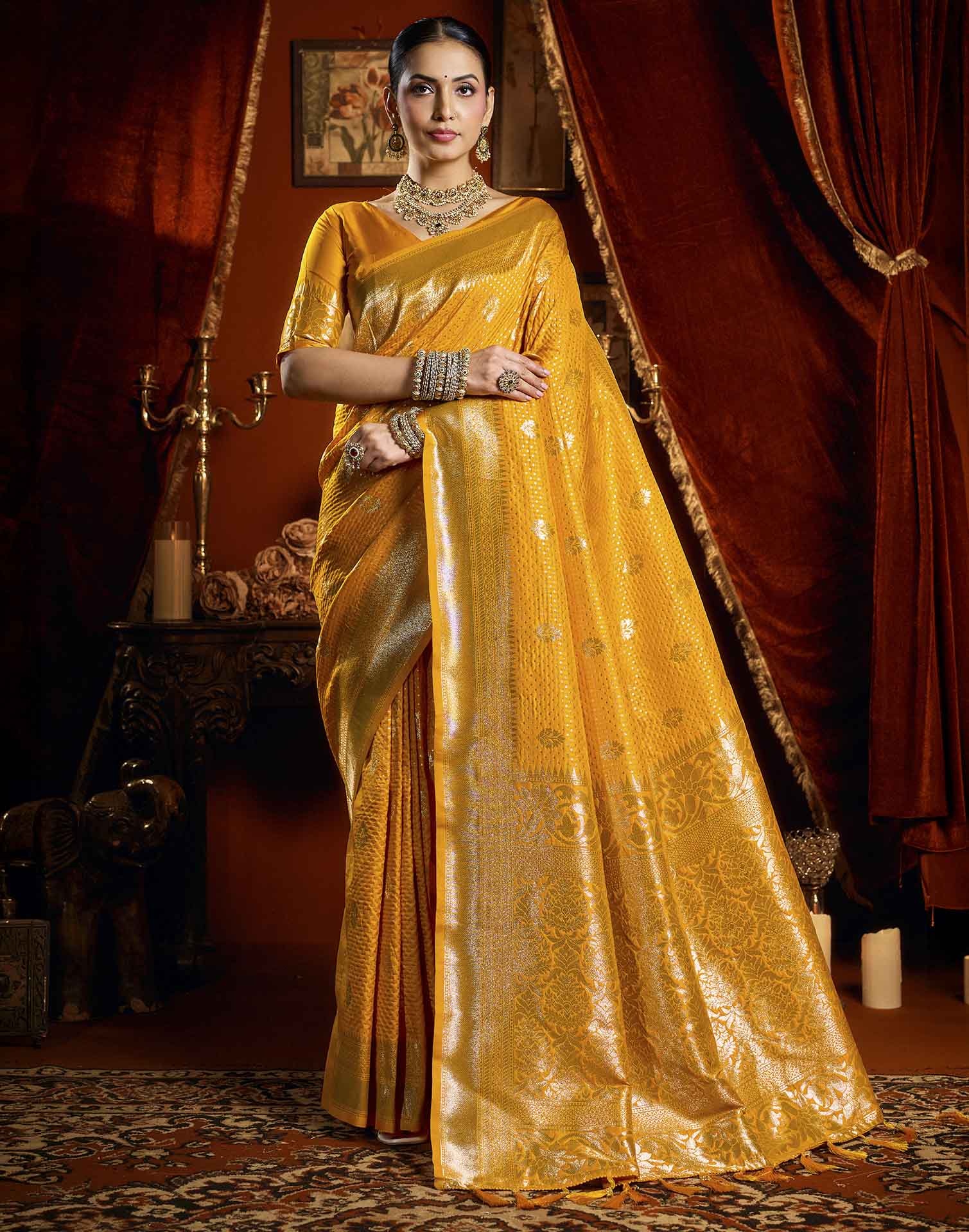 Yellow Silk Woven Banarasi Saree