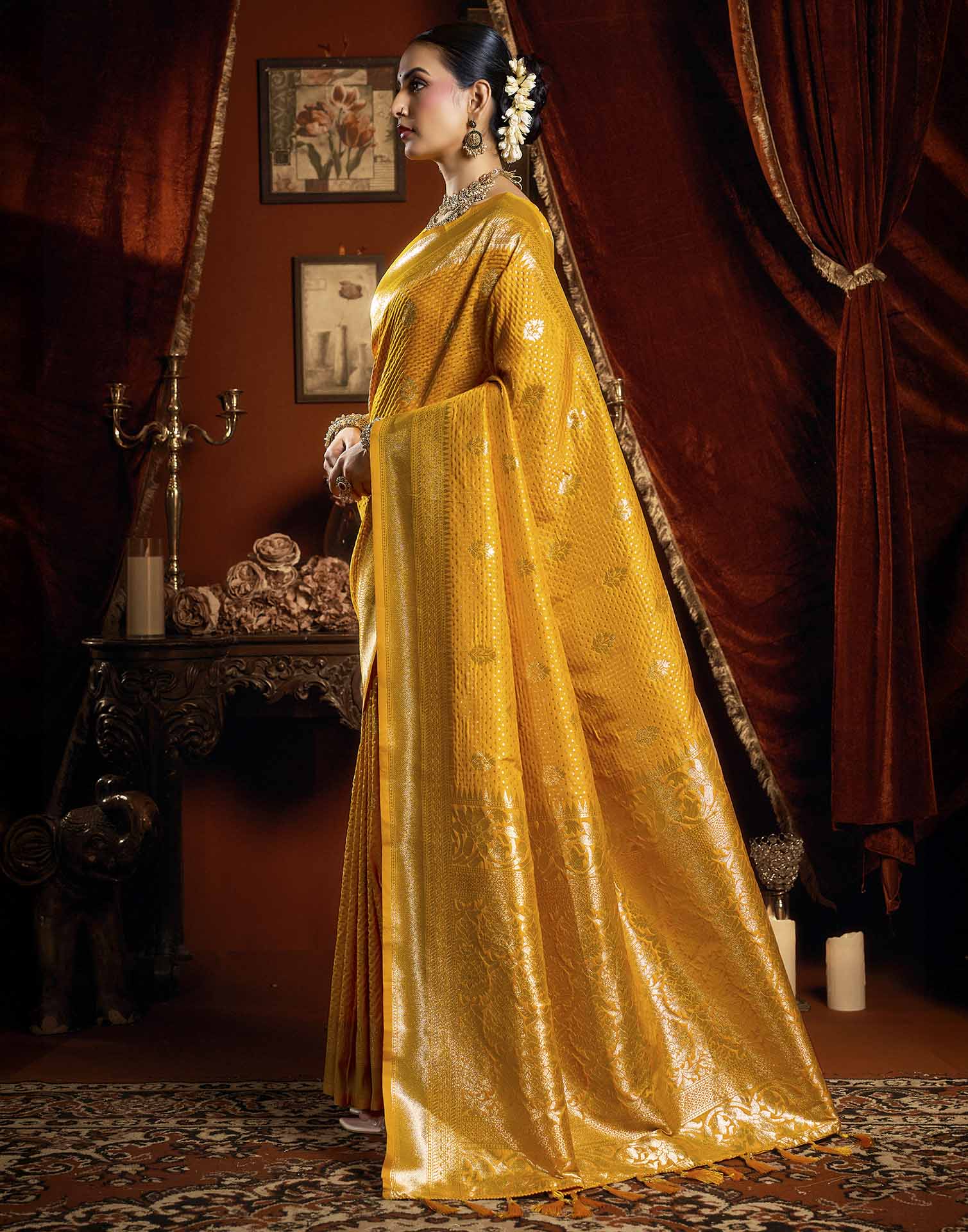 Yellow Silk Woven Banarasi Saree