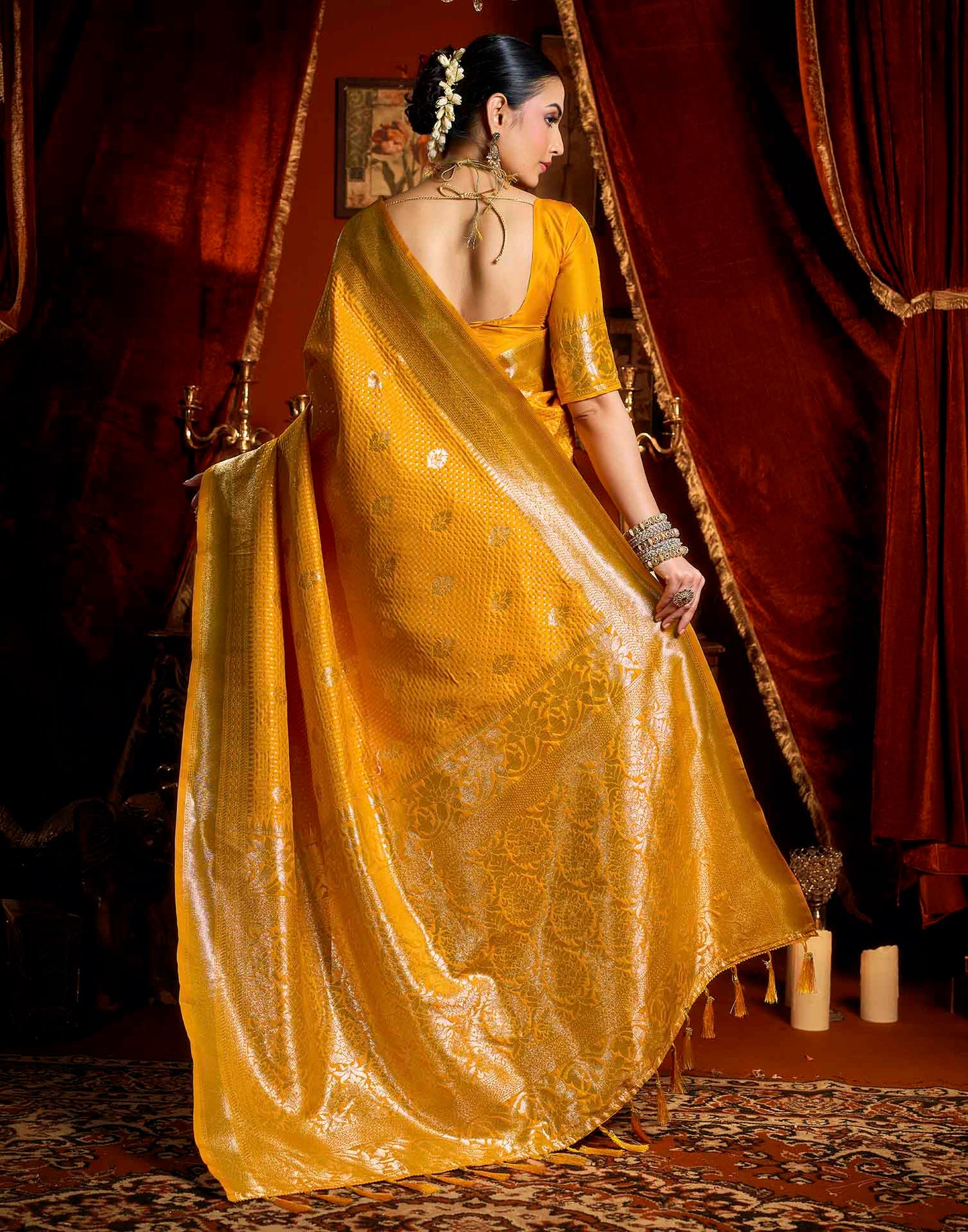Yellow Silk Woven Banarasi Saree