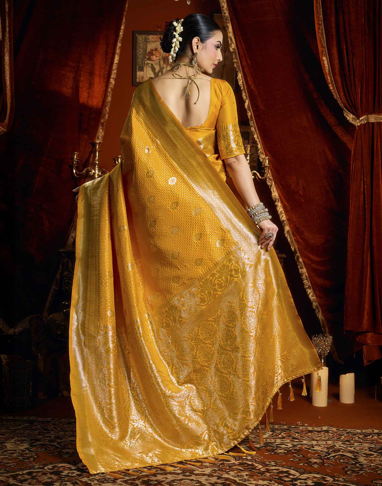 Yellow Silk Woven Banarasi Saree