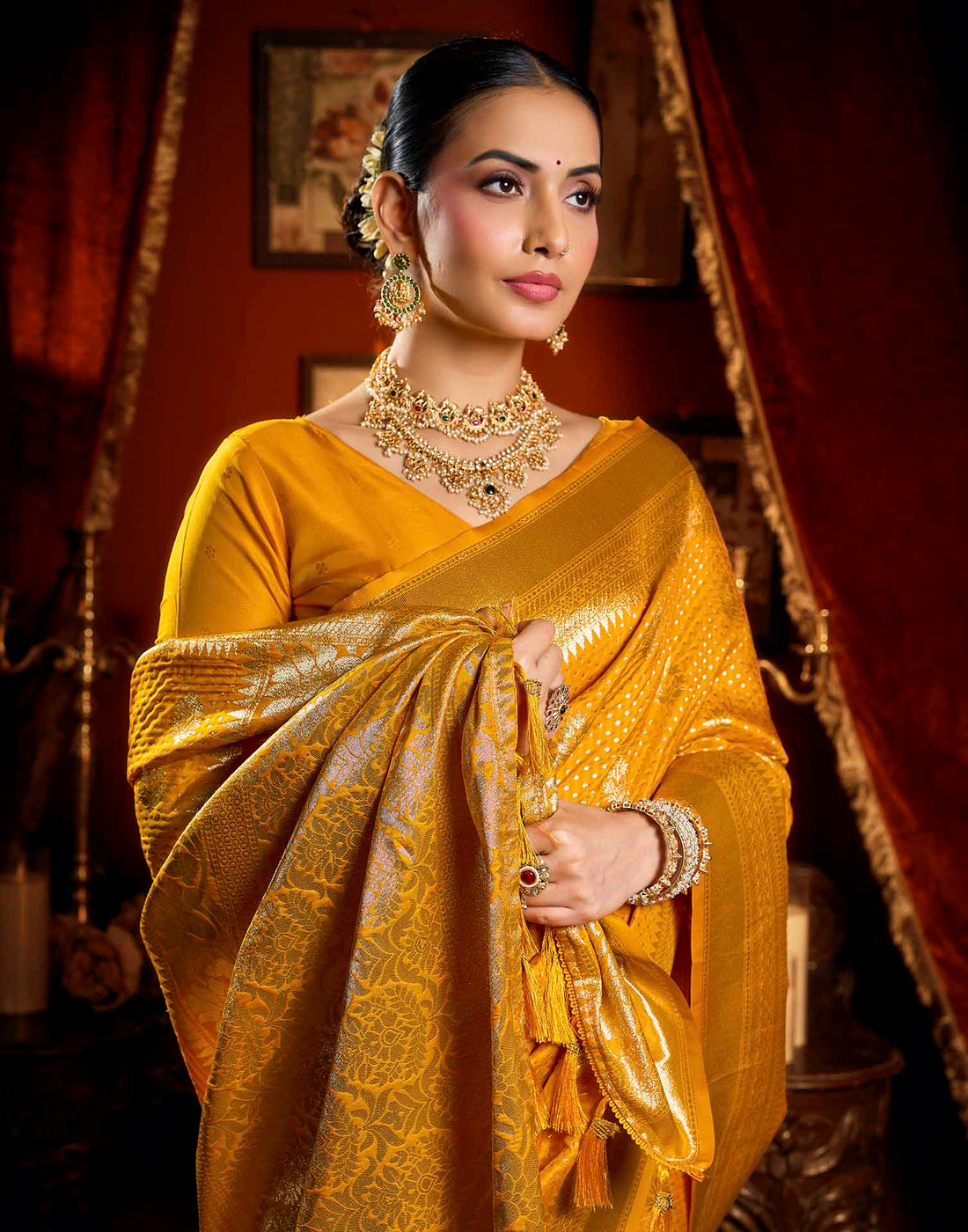 Yellow Silk Woven Banarasi Saree