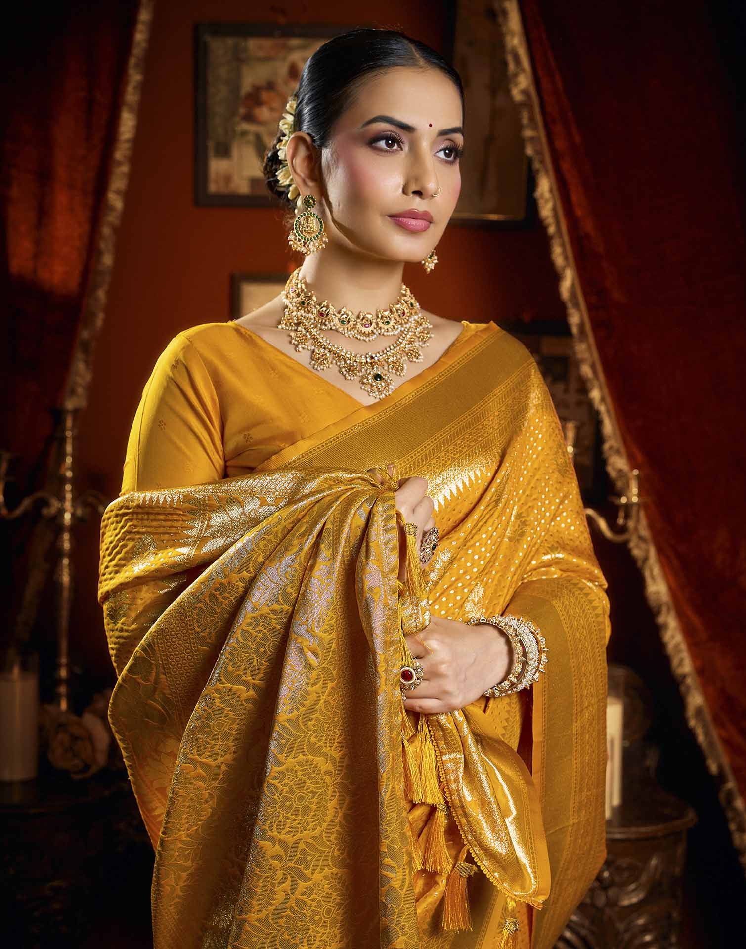 Yellow Silk Woven Banarasi Saree
