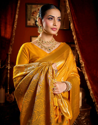 Yellow Silk Woven Banarasi Saree
