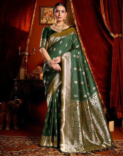 Dark Green Silk Woven Banarasi Saree