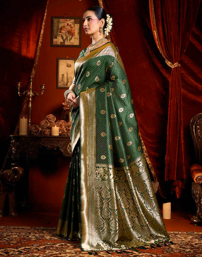 Dark Green Silk Woven Banarasi Saree