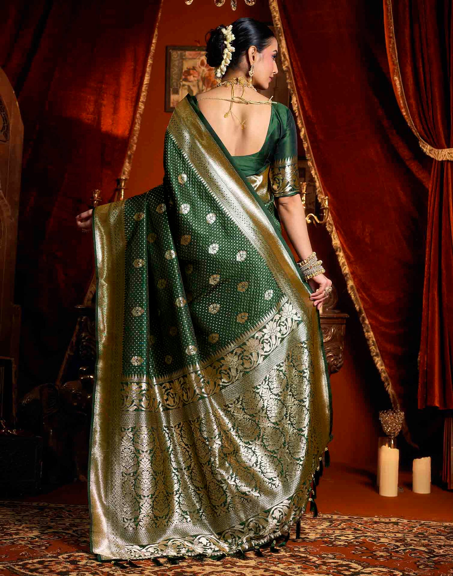 Dark Green Silk Woven Banarasi Saree