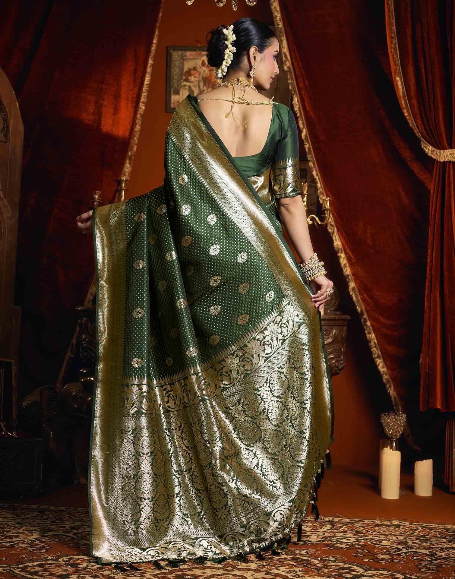 Dark Green Silk Woven Banarasi Saree
