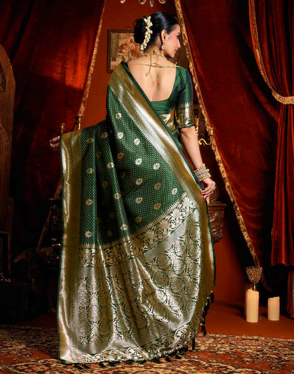 Dark Green Silk Woven Banarasi Saree