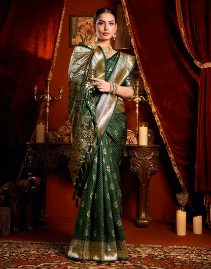 Dark Green Silk Woven Banarasi Saree