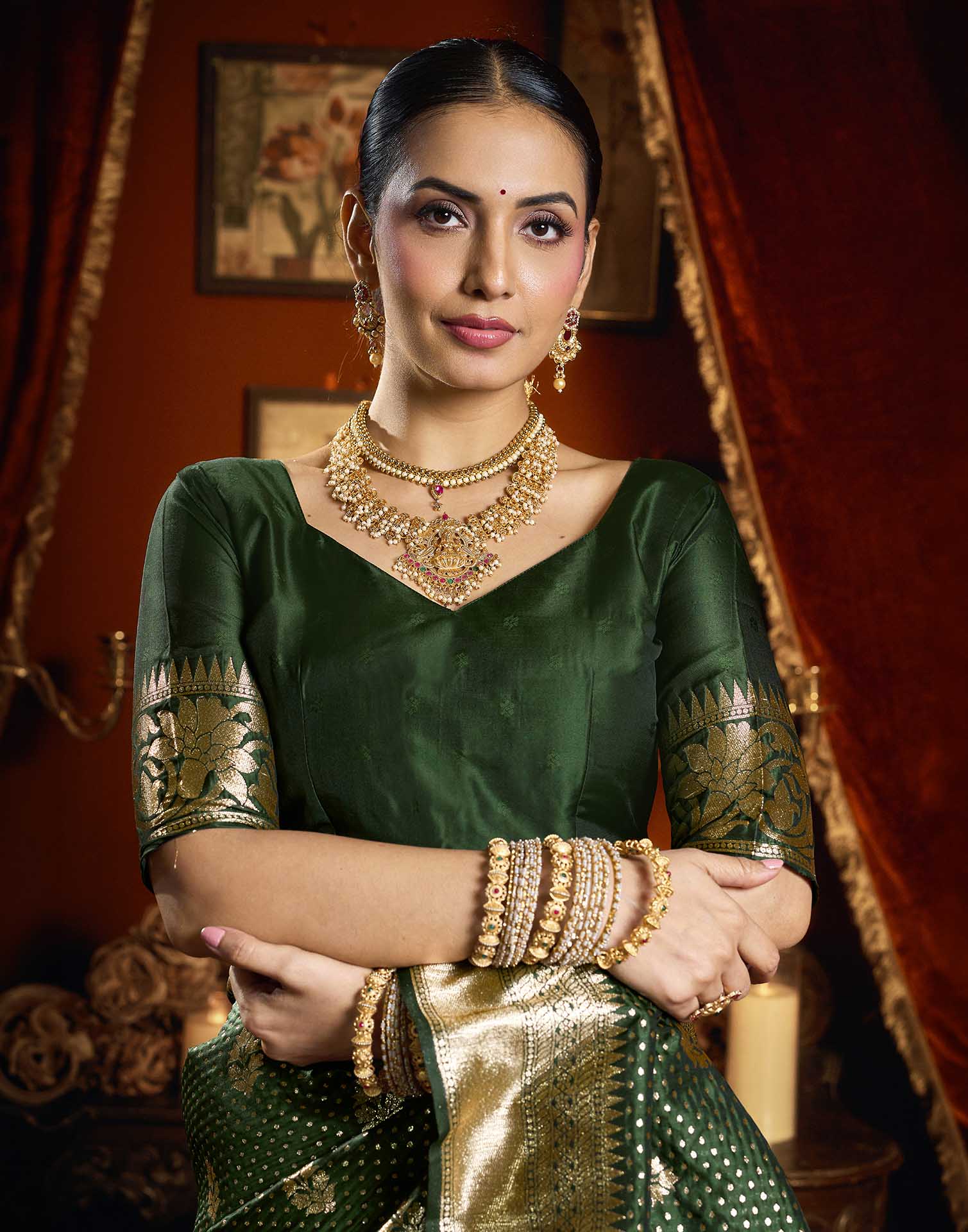 Dark Green Silk Woven Banarasi Saree