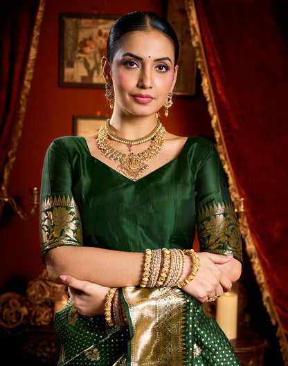 Dark Green Silk Woven Banarasi Saree