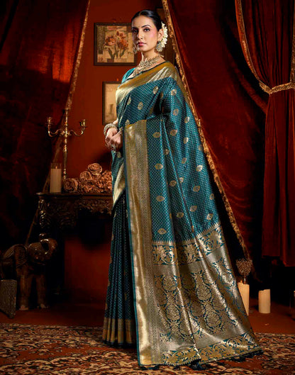 Dark Blue Silk Woven Banarasi Saree