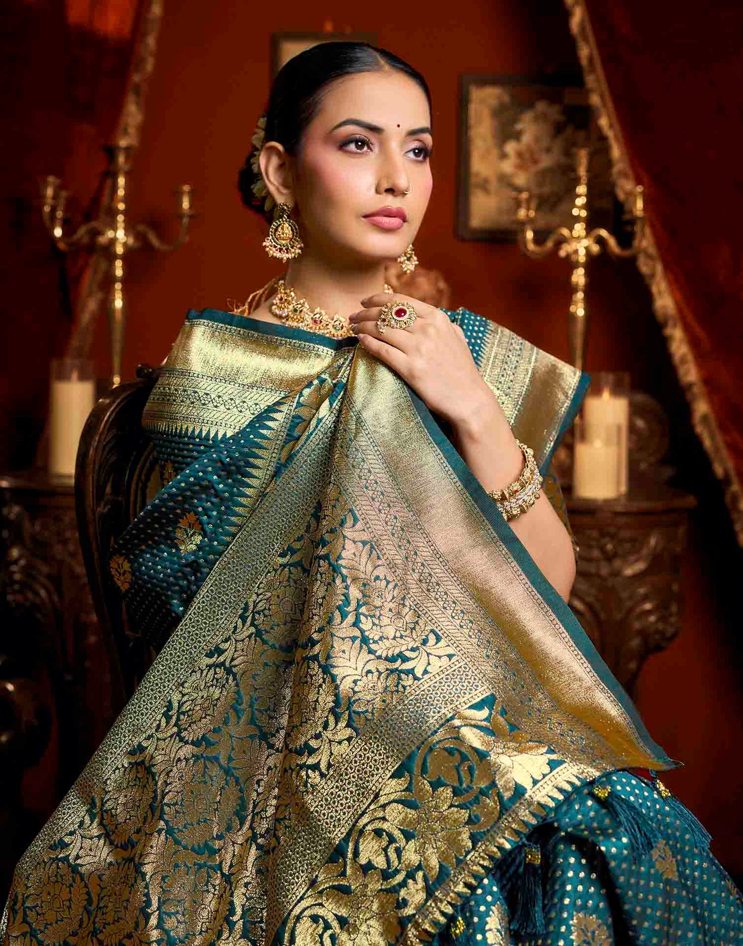 Dark Blue Silk Woven Banarasi Saree