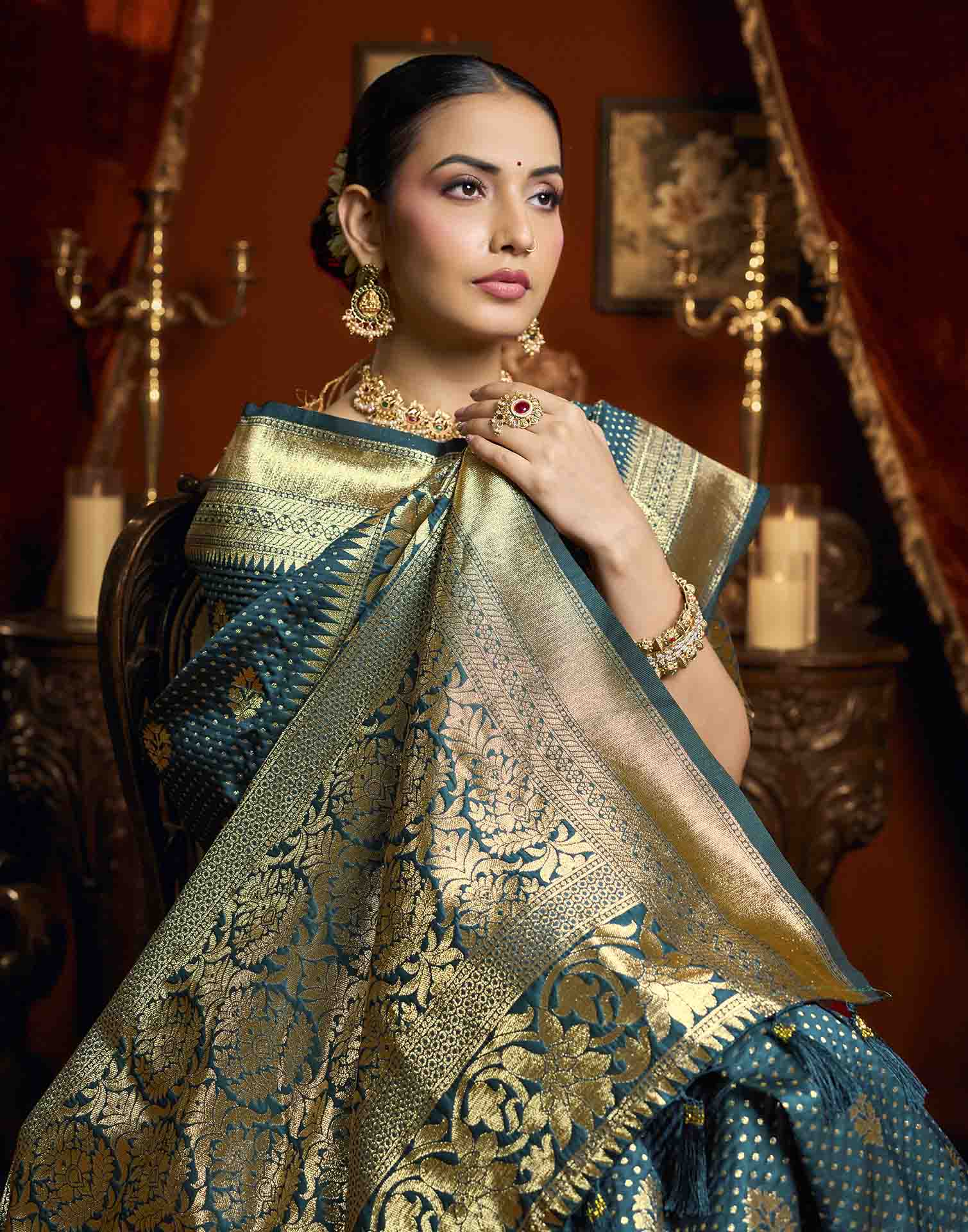 Dark Blue Silk Woven Banarasi Saree