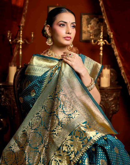 Dark Blue Silk Woven Banarasi Saree
