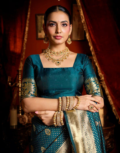 Dark Blue Silk Woven Banarasi Saree