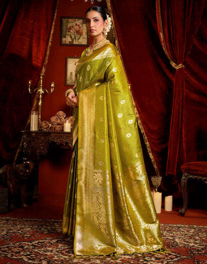 Parrot Green Silk Woven Banarasi Saree
