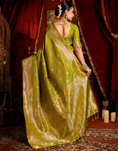 Parrot Green Silk Woven Banarasi Saree
