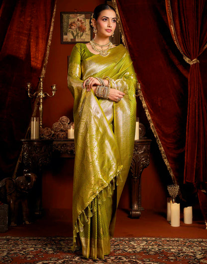 Parrot Green Silk Woven Banarasi Saree
