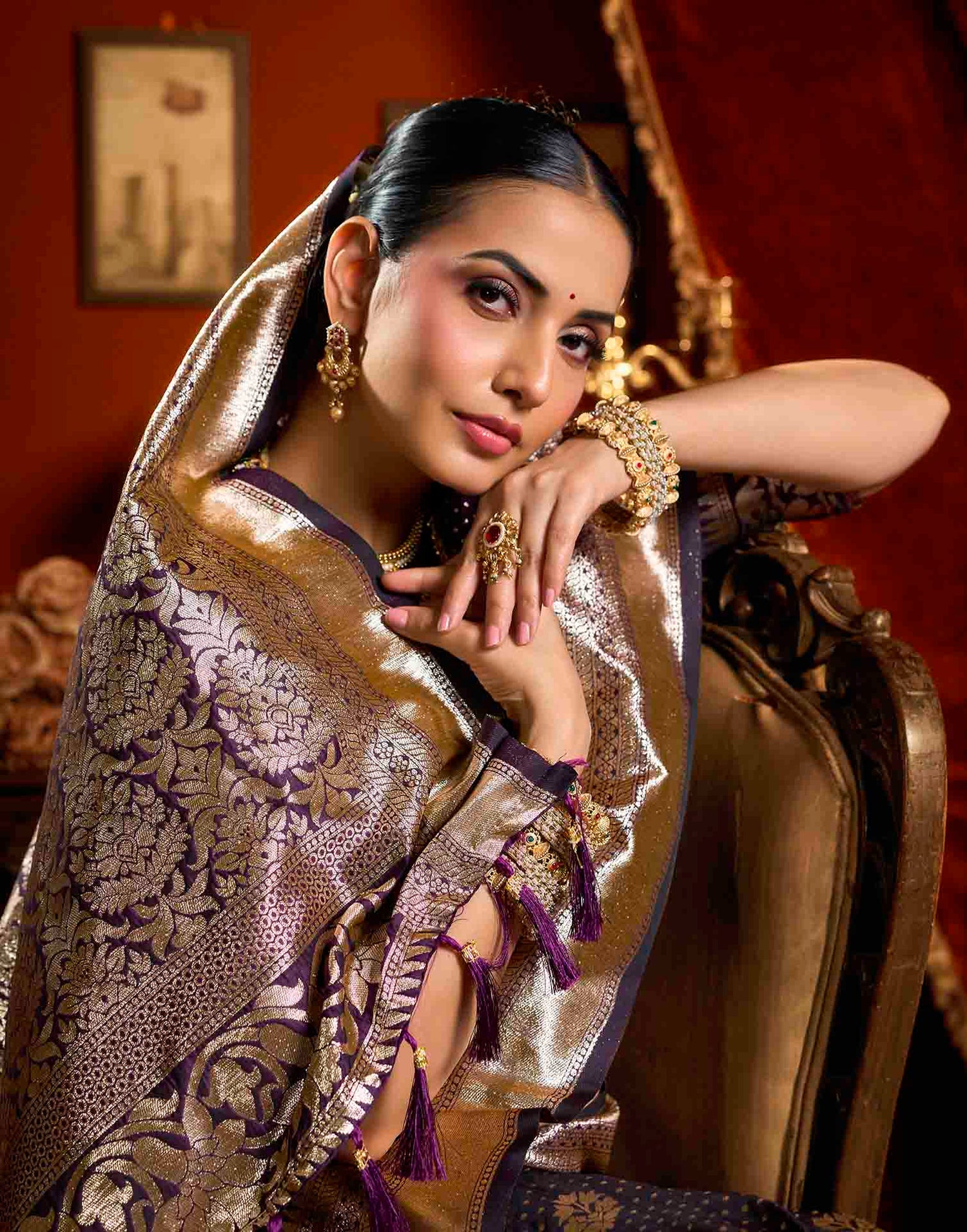 Purple Silk Woven Banarasi Saree