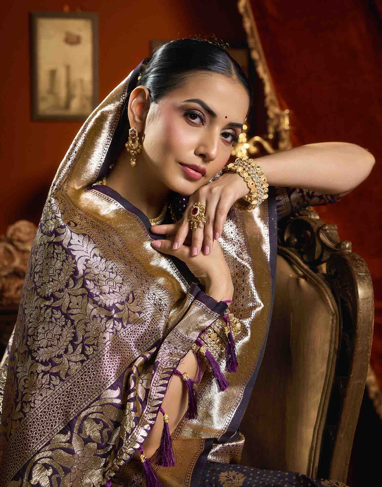 Purple Silk Woven Banarasi Saree