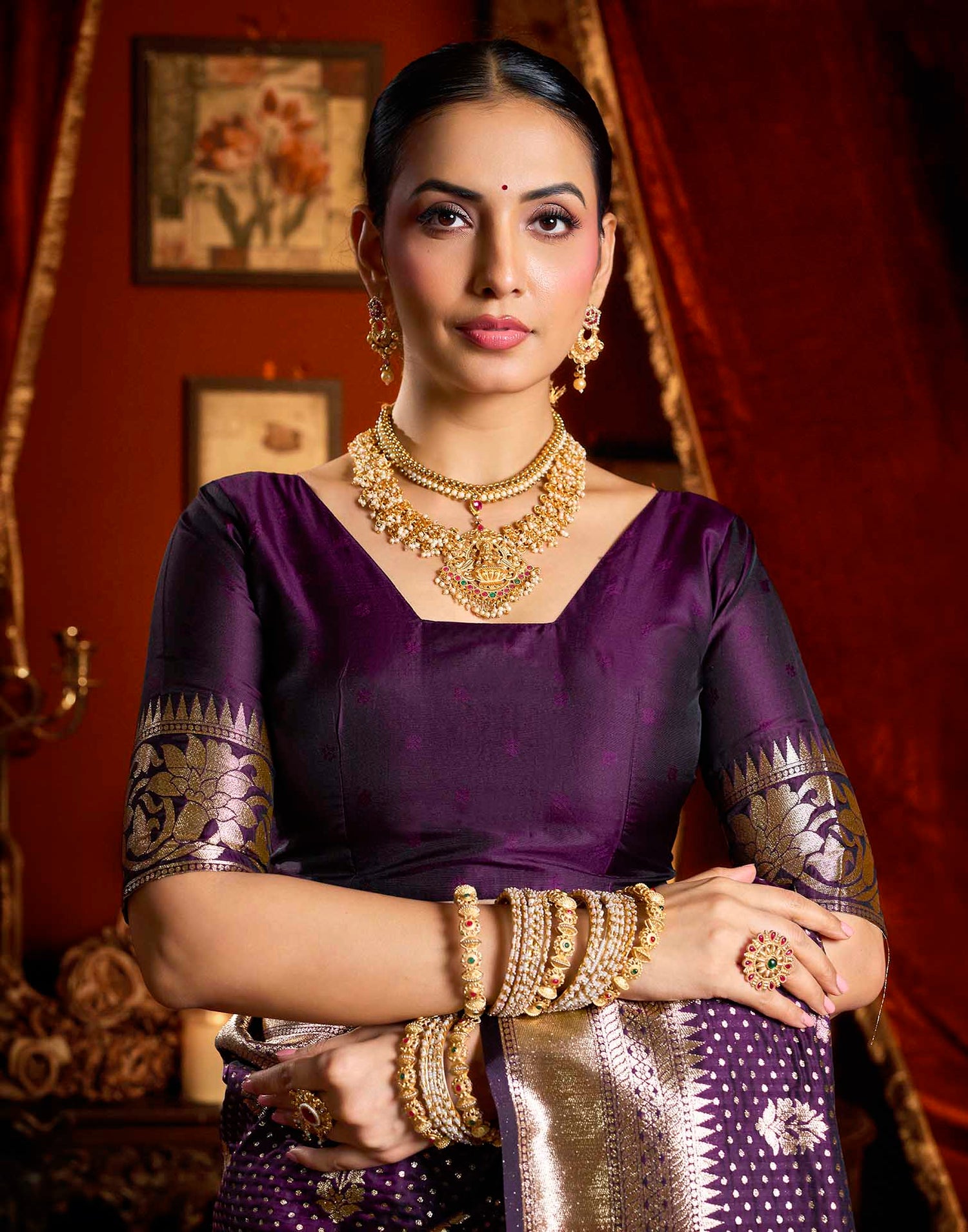 Purple Silk Woven Banarasi Saree